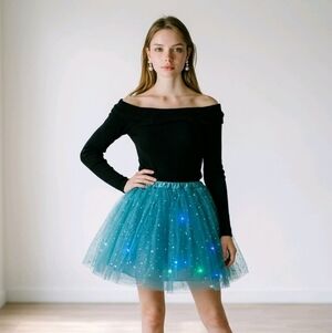 LED Tulle Tutu Blue Skirt Light up Glow in the Dark for Women - One Fit All